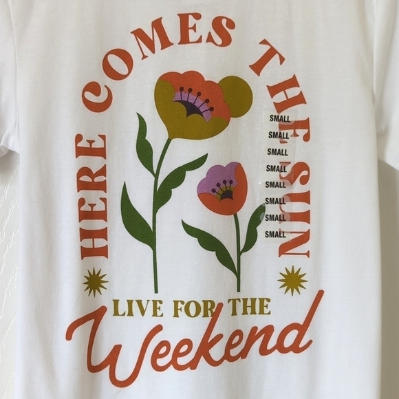 Here Comes The Sun Floral Graphic Casual Short Sleeve Crewneck T-shirt White S - Picture 3 of 11